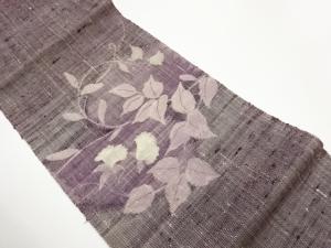 紗 手織り真綿紬花葉模様織出し名古屋帯